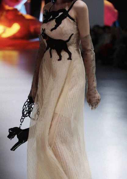 dog embroidered mesh dress 