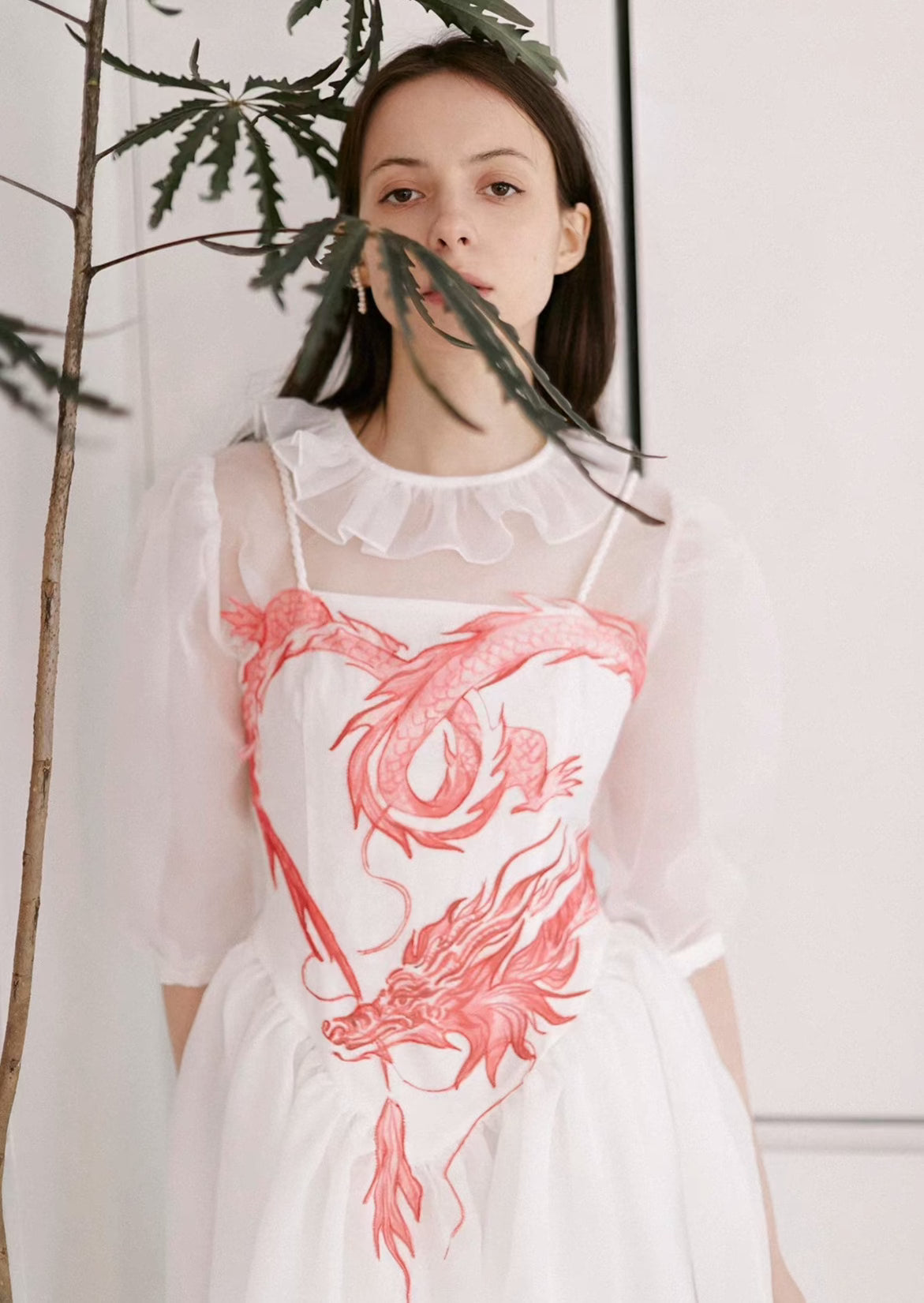 pink dragon patch button rope suspender dress 
