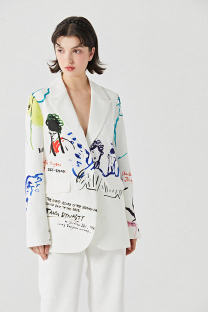 Lovers printed casual white suit 