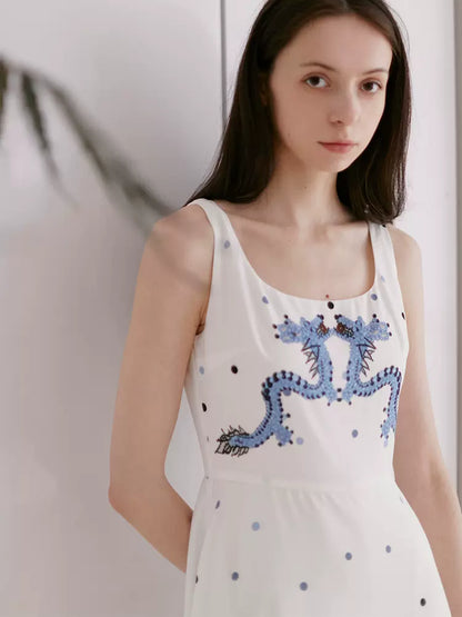 blue dragon polka dot print sleeveless dress 