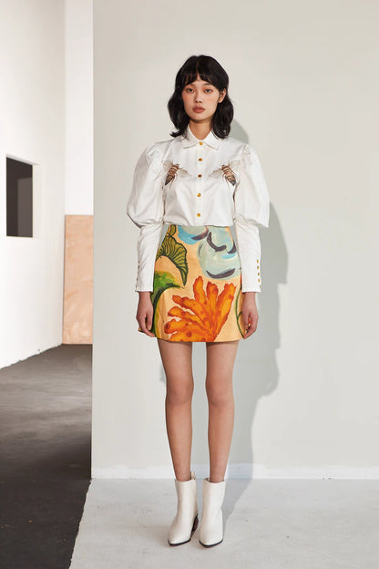 star-style skirt artistic plant print skirt