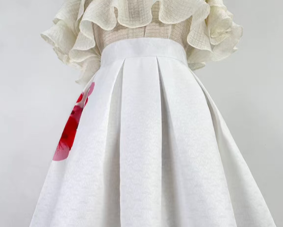 red plum blossom mid-length A-line skirt 