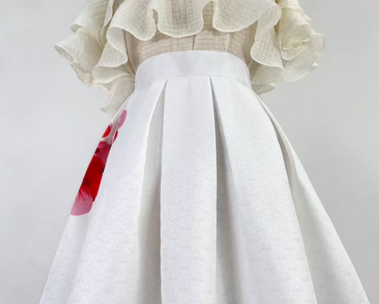 red plum blossom mid-length A-line skirt