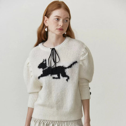 cat tie 7-quarter sleeve sweater