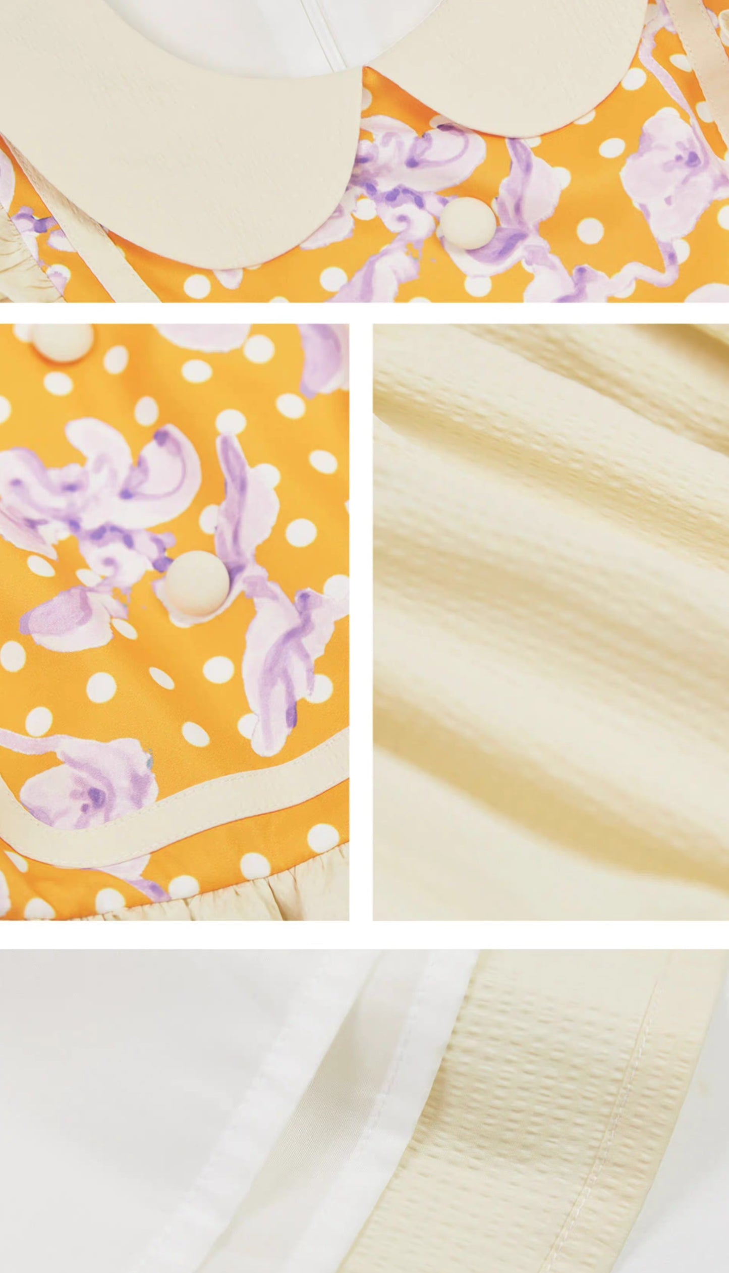 polka dot floral print puff sleeves dress