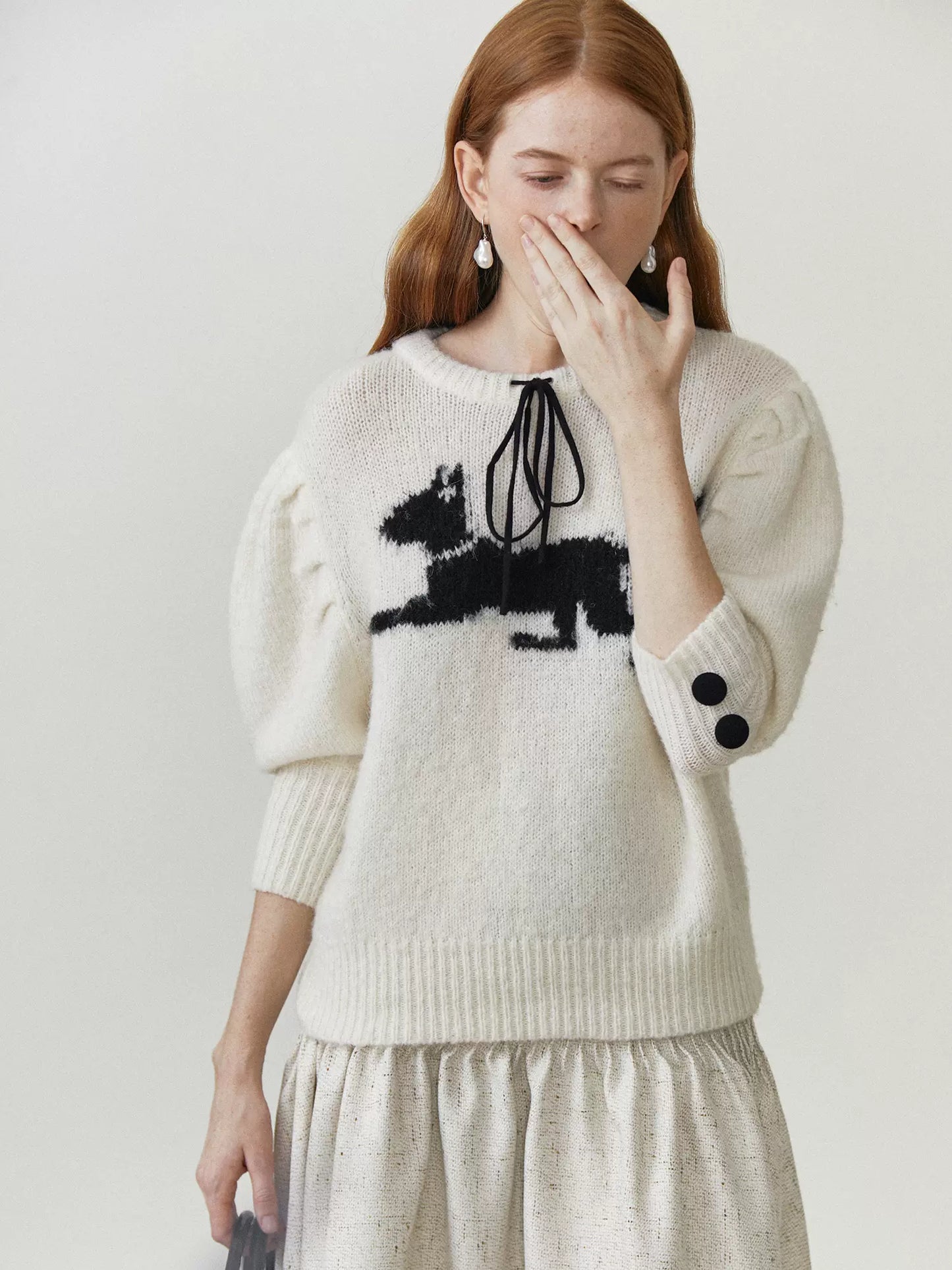 cat tie 7-quarter sleeve sweater