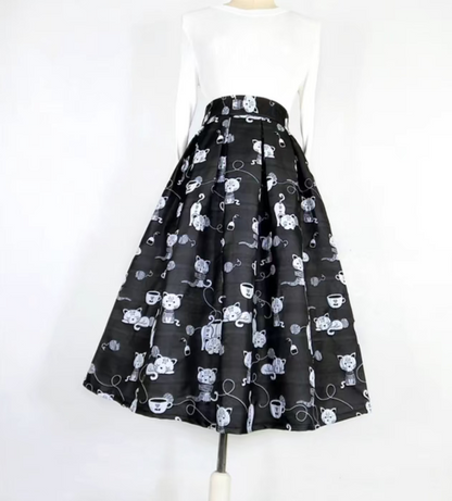 cat embroidered mid-length tutu skirt