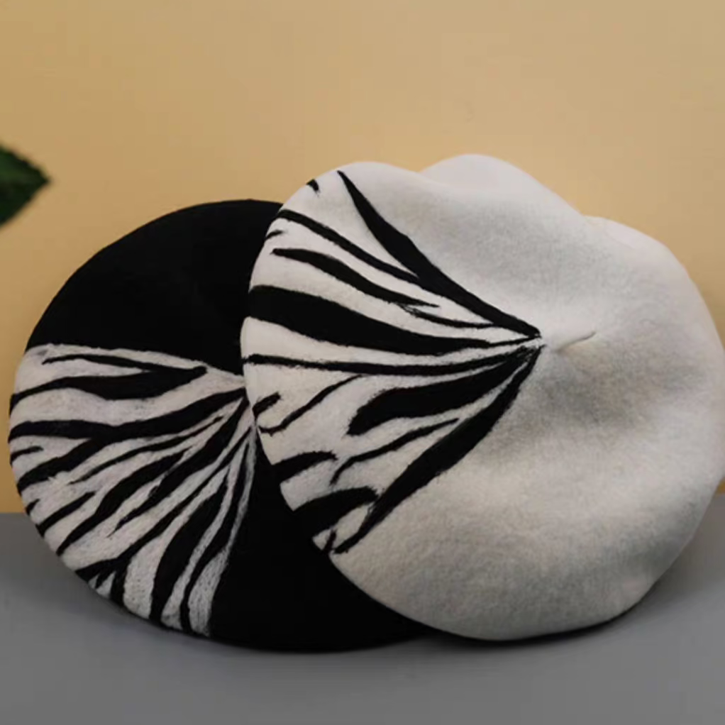 wool felt black and white zebra hat