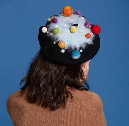 wet felt planet night sky beret