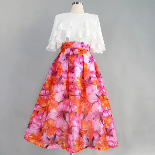 French style small printed high-waisted skirt 