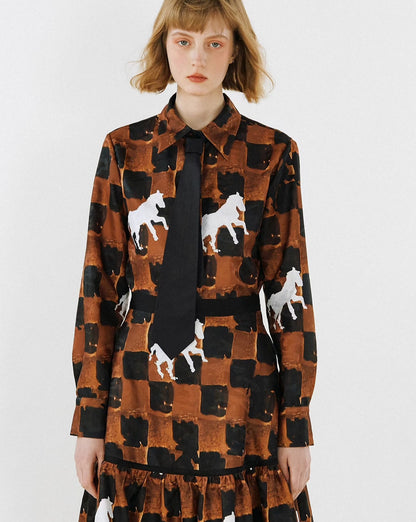 checkerboard pony retro print shirt 