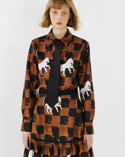 checkerboard pony print skirt 