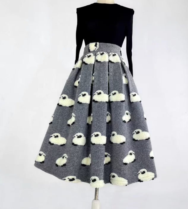 French woolen sheep  high-waisted skirt