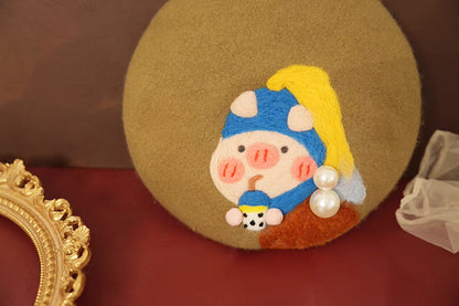 wool felt cute pearl pig beret