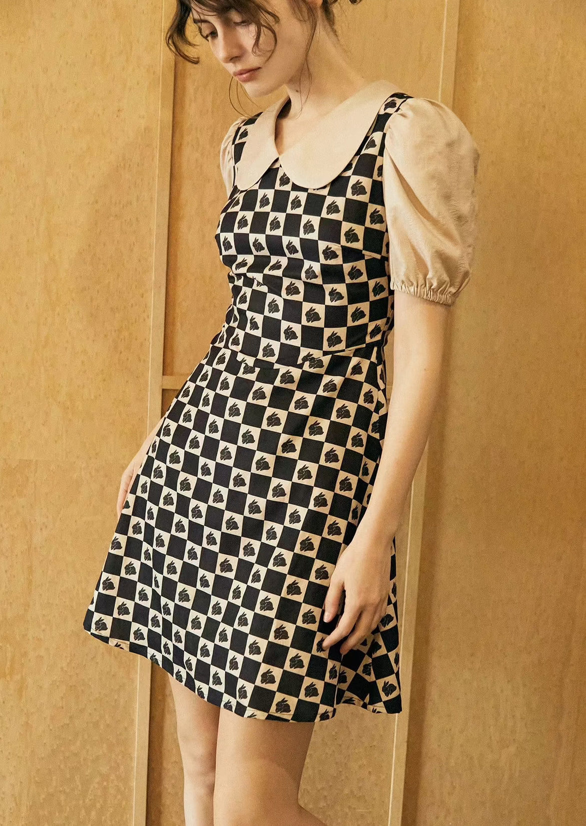 checkerboard rabbit silhouette dress 
