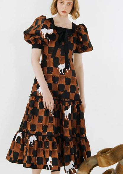 original checkerboard pony bow waist dress 