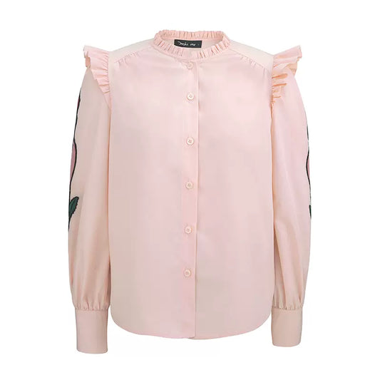 ove rose embroidered pink long-sleeved shirt 
