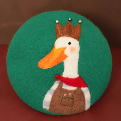 cute childlike happy duck wool felt beret