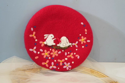 wool felt rabbit animal year red hat