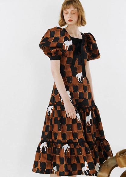 original checkerboard pony bow waist dress