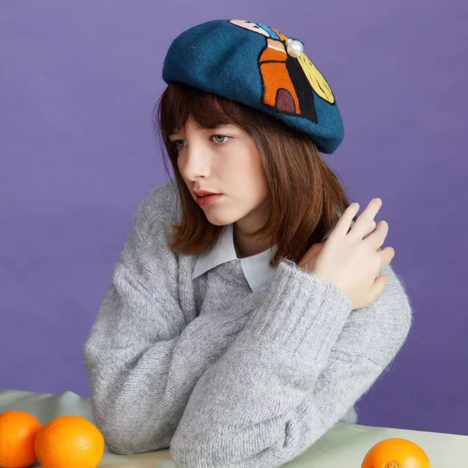 Retro Famous Painting Woolen Beret Hat