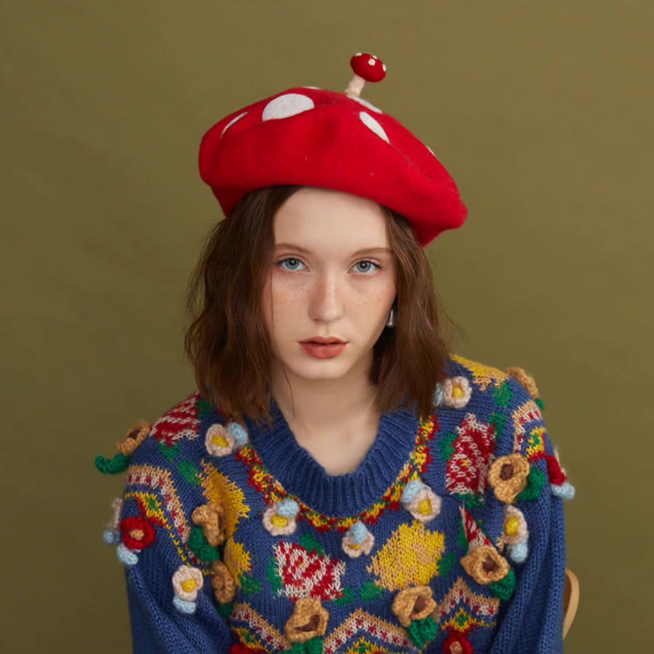 wool felt with small mushroom beret