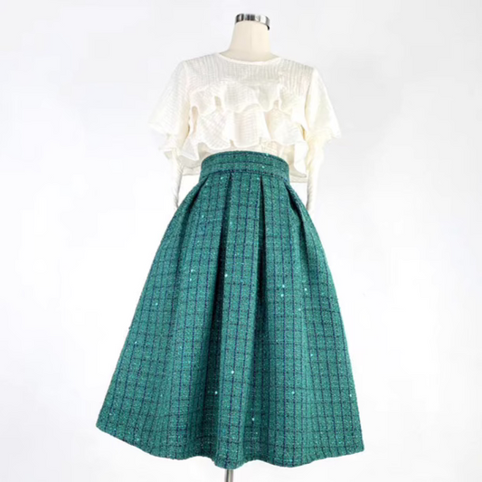 Elegant Retro Sequined Tweed High Waist Skirt 