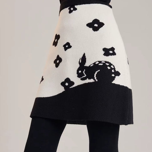 jacquard woolen rabbit retro A-line skirt 