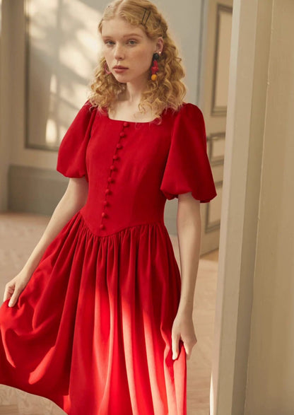 night ancient red color yearly party costume dress