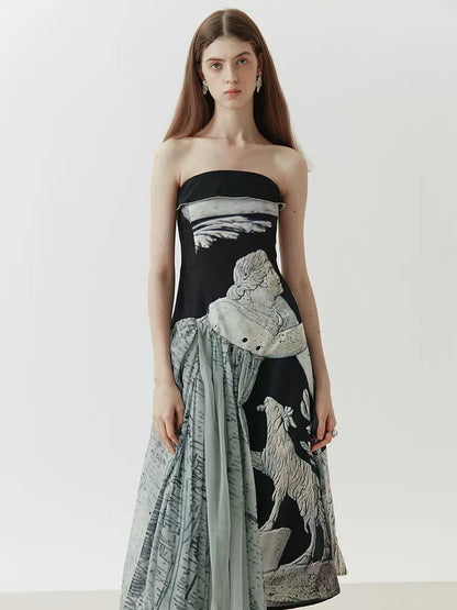 sculpture print splicing dress 