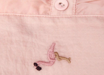 French short square collar Flamingo embroidered top