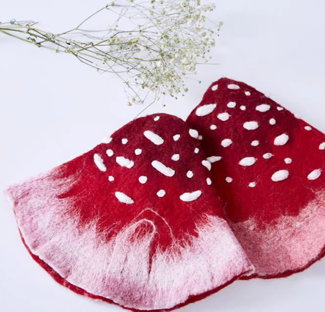 Wool Wet Felt Cute Mushroom Red Basin Hat