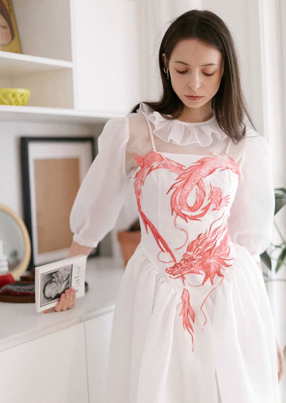 pink dragon patch button rope suspender dress 