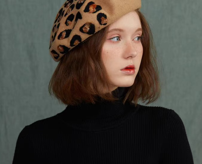 Wool Felt Western Wild Leopard Print Japanese Beret