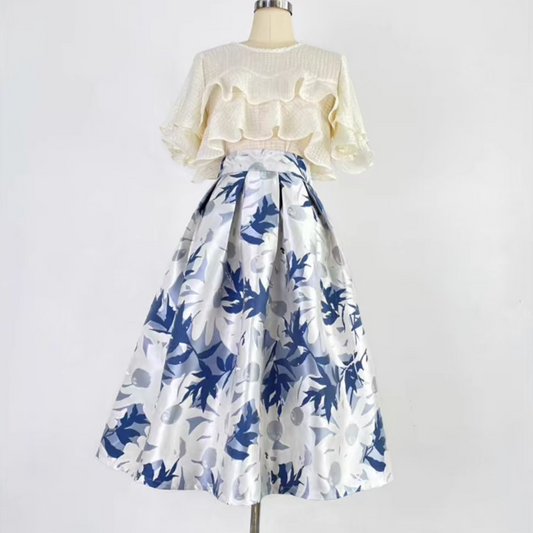 Hepburn style embroidered high-waisted skirt 