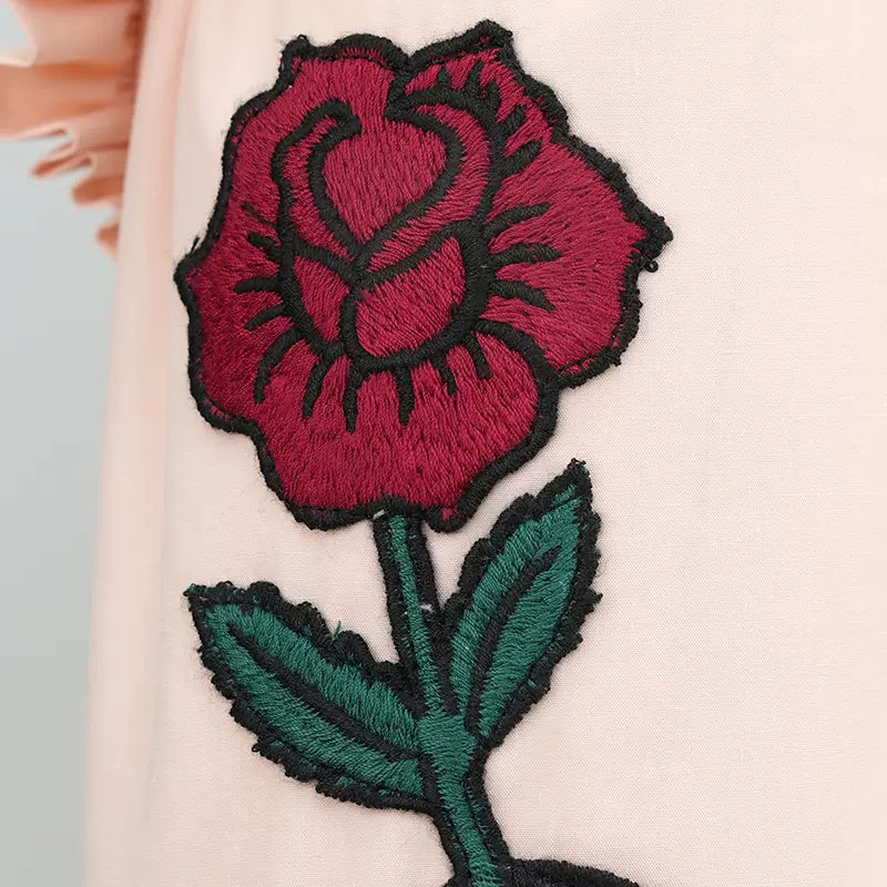 ove rose embroidered pink long-sleeved shirt