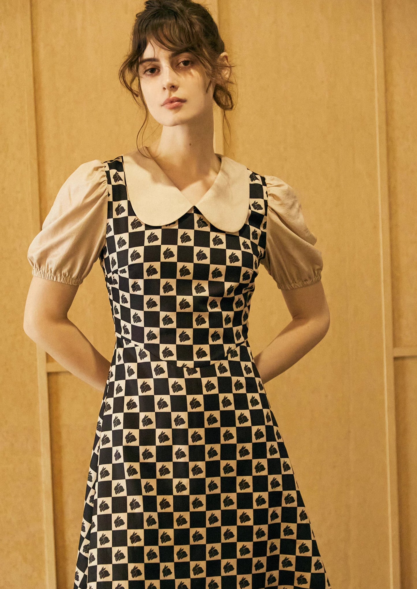 checkerboard rabbit silhouette dress 