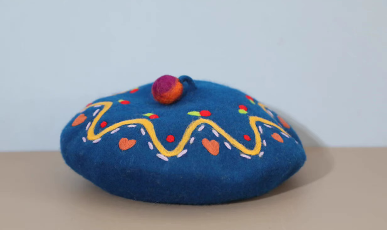 blue wool felt painter hat