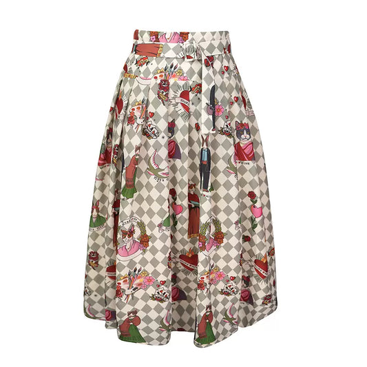 cat printed high-waisted mid-length skirt 