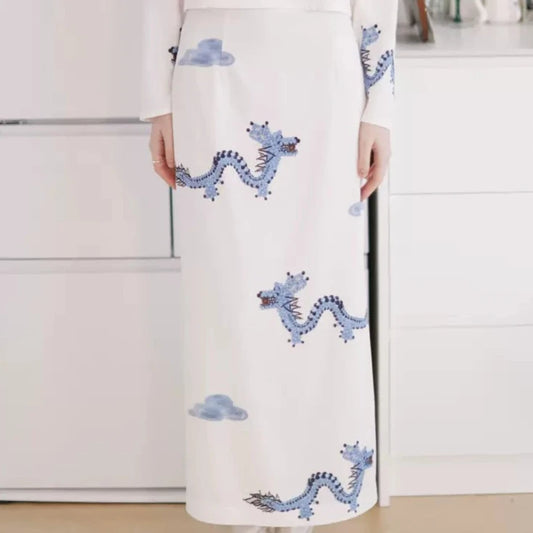blue dragon cloud print skirt