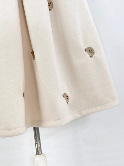 embroidered woolen high-waisted design fluffy skirt 