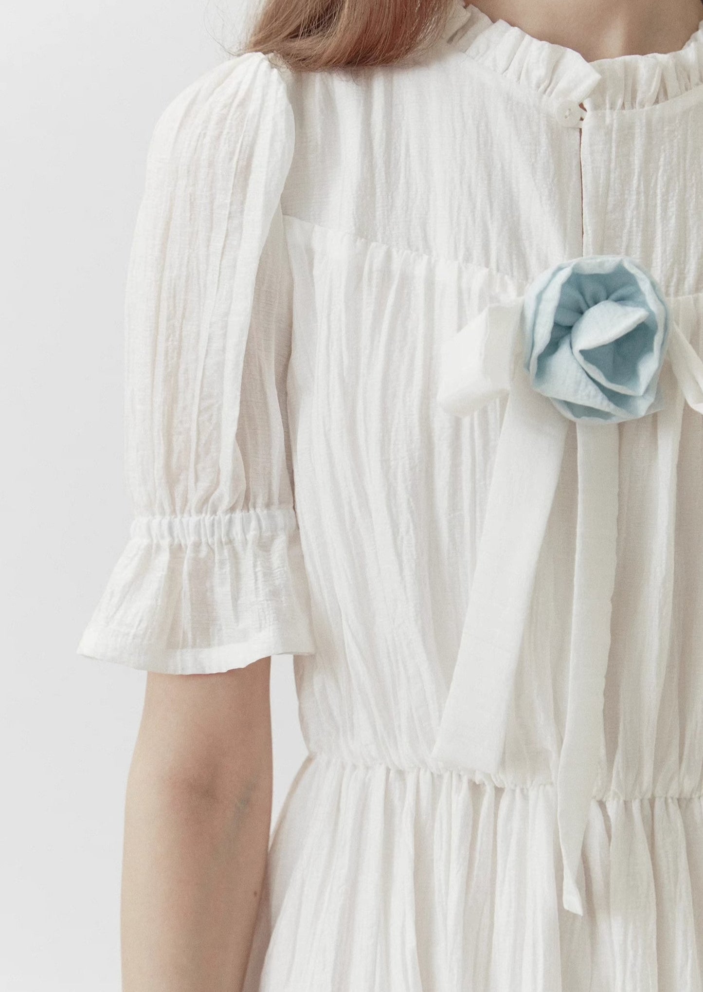 handmade flower short-sleeved dress 