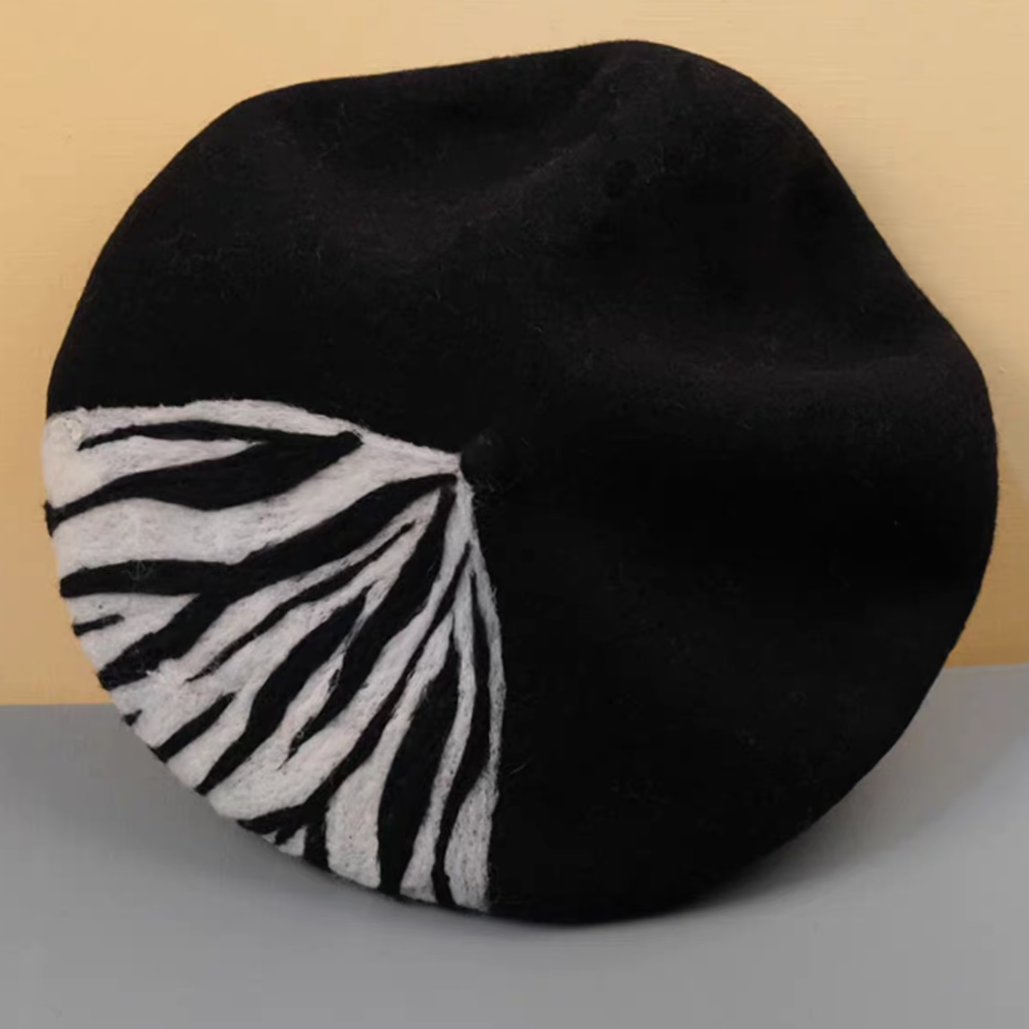 wool felt black and white zebra hat