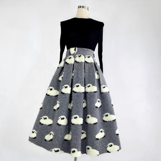 French woolen sheep high-waisted skirt