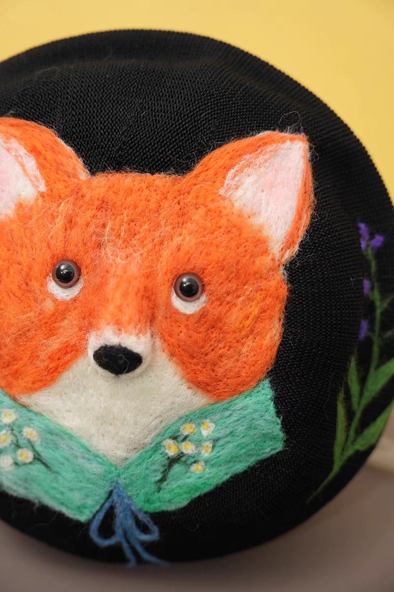 wool felt cute cartoon fox literary beret hat