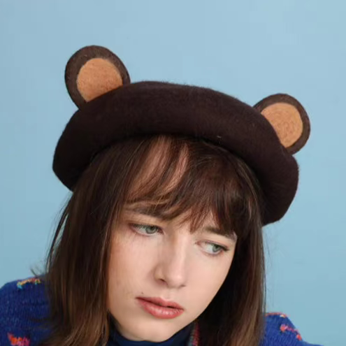 Wool Felt Cute Little Bear Ears Beret