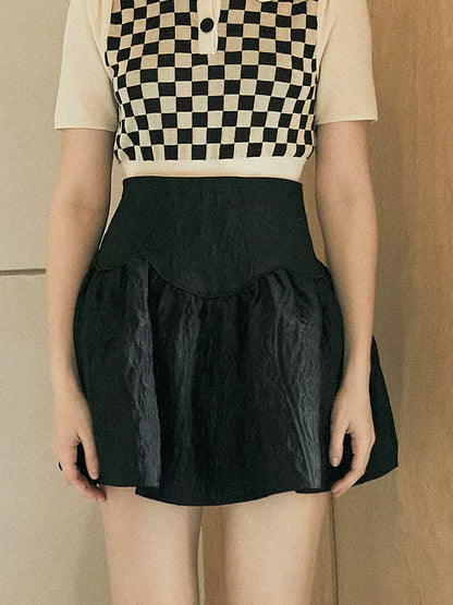 original jacquard high waist splicing retro tutu skirt 