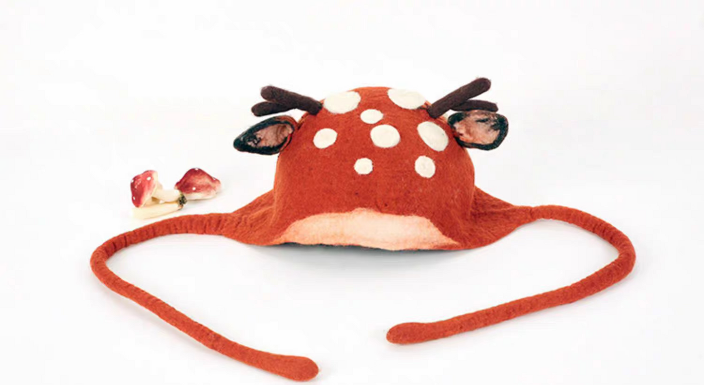 wet felt forest deer tethered spirit hat