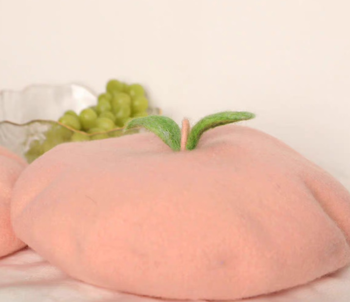 handmade wool felt peach leaf beret