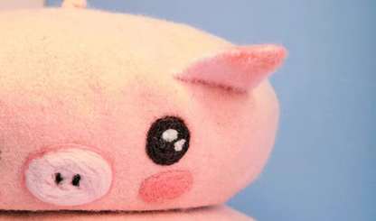 Handmade wool felt pink pig beret